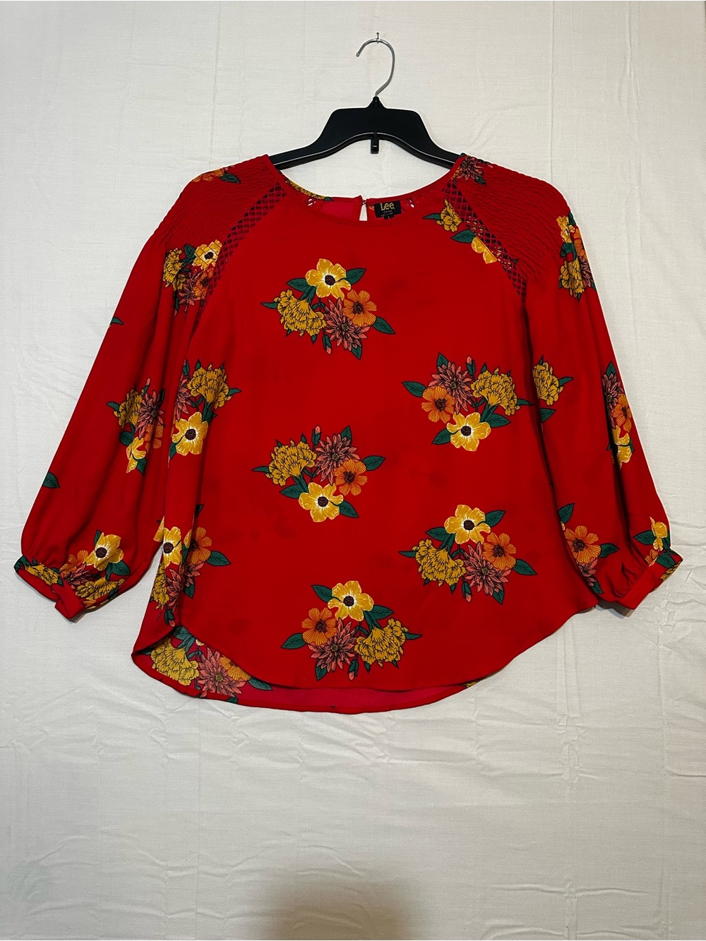 Lee Red Floral Blouse with Yellow & Green Accents